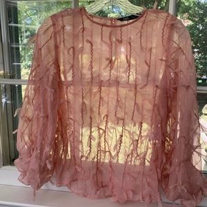 Zara pink sheer feather blouse